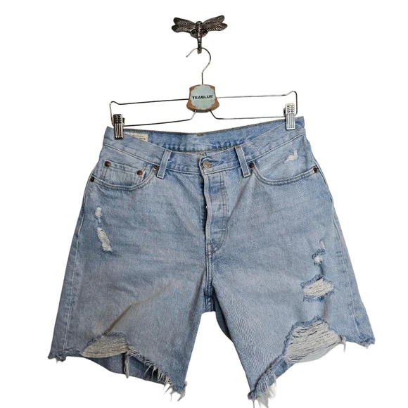 Buckle Levi's Premium 501 '90s Short In Yesterdays News Light Wash 29 - Picture 2 of 13